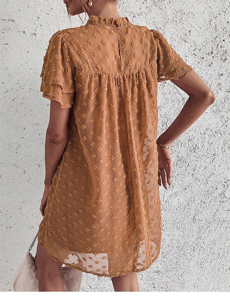 Boho Mini Dress Tunic Dress,Maeve Dot in Brown