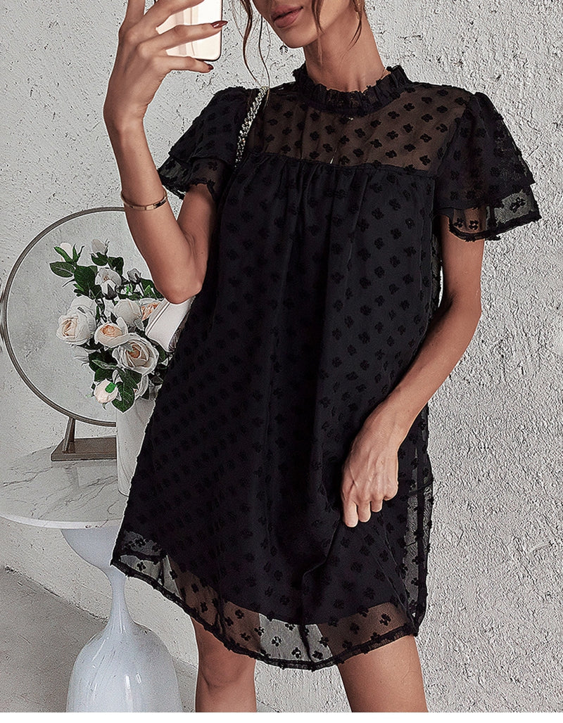 Boho Mini Dress Tunic Dress,Maeve Dot in Black