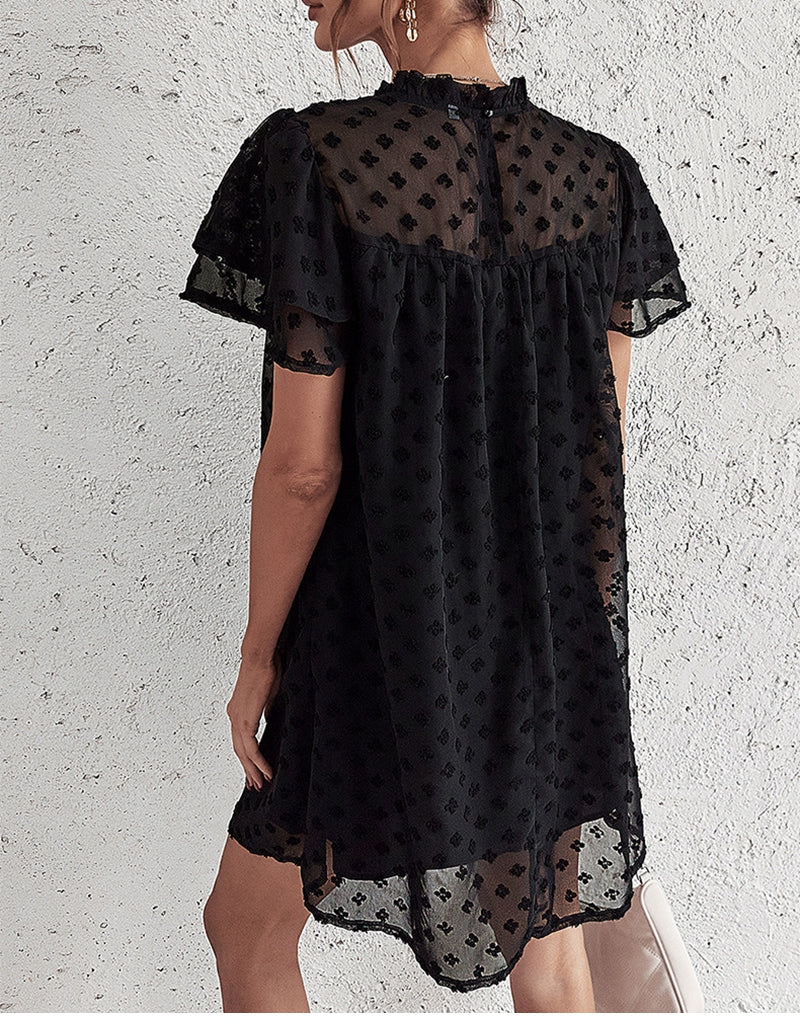 Boho Mini Dress Tunic Dress,Maeve Dot in Black