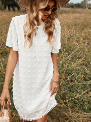 Boho Mini Dress Tunic Dress, White Dot