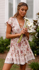 Boho Mini Dress, Sundress, Wrap Dress, Gypsy Flower in White and Blue