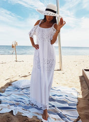 Beach Dress, Cover Up White Ruffle Nadia