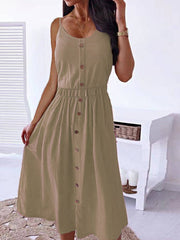 Women's Dresses Solid Sling Button Sleeveless Casual Dress