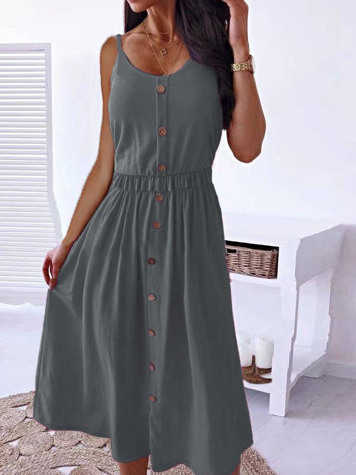 Women's Dresses Solid Sling Button Sleeveless Casual Dress