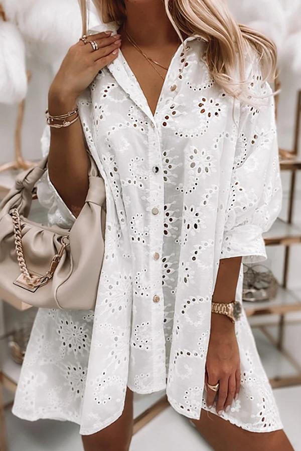 Bibi Eyelet Lace Shirt Babydoll Dress