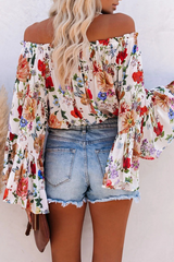 Casual Print Patchwork Off the Shoulder Tops