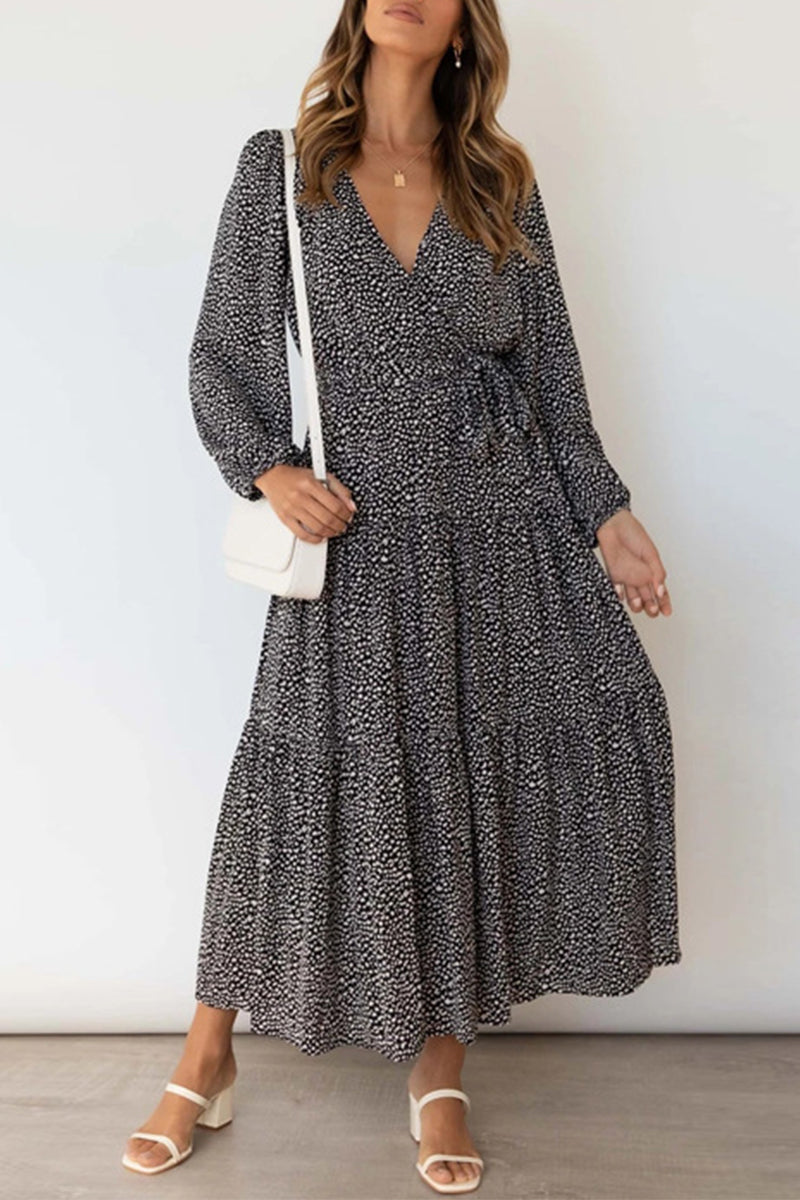 Elegant Polka Dot Fold V Neck A Line Dresses