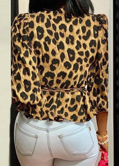 Leopard Printed V Neck Casual Shirt