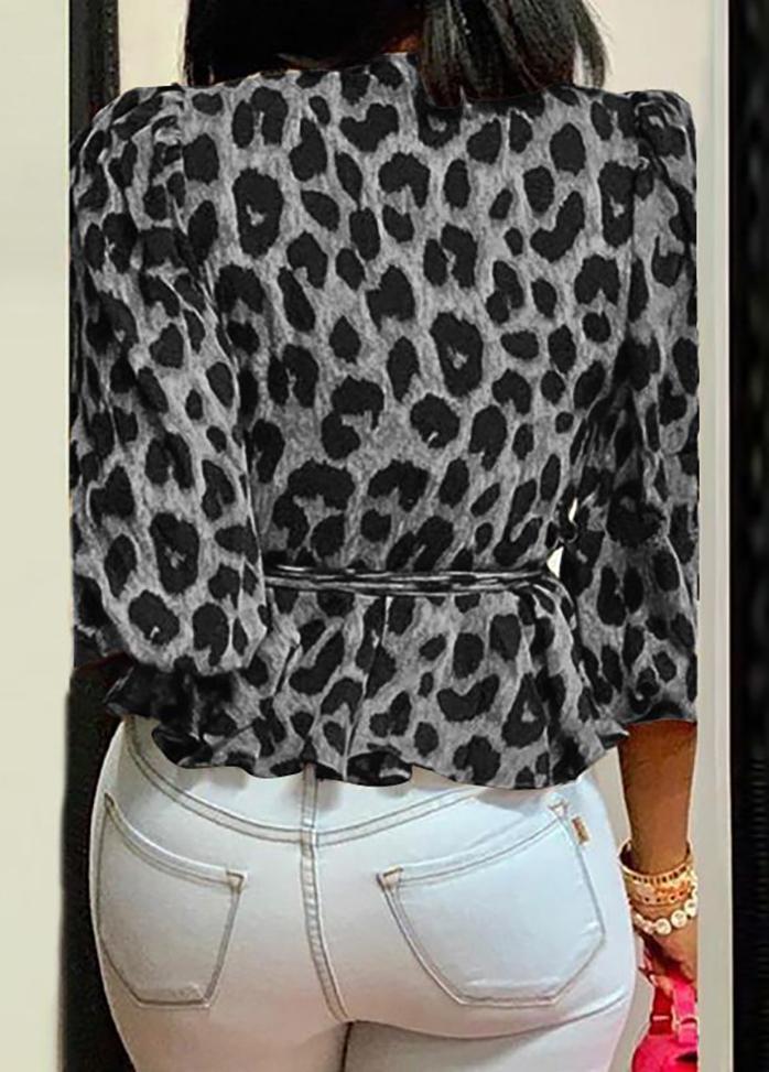 Leopard Printed V Neck Casual Shirt