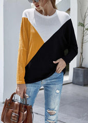 Long Sleeve Round Neck Patchwork Top