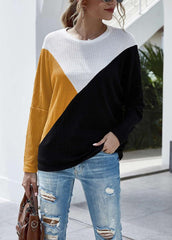 Long Sleeve Round Neck Patchwork Top