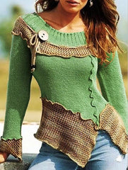 Long Sleeve Round Neck Front Split Sweater