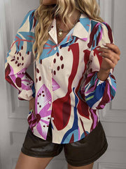 Bend Down Collor Multicolor Shacket Blouse Top