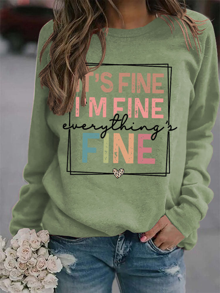 Fine Printed Solid Color Long Sleeve Sweatshirt