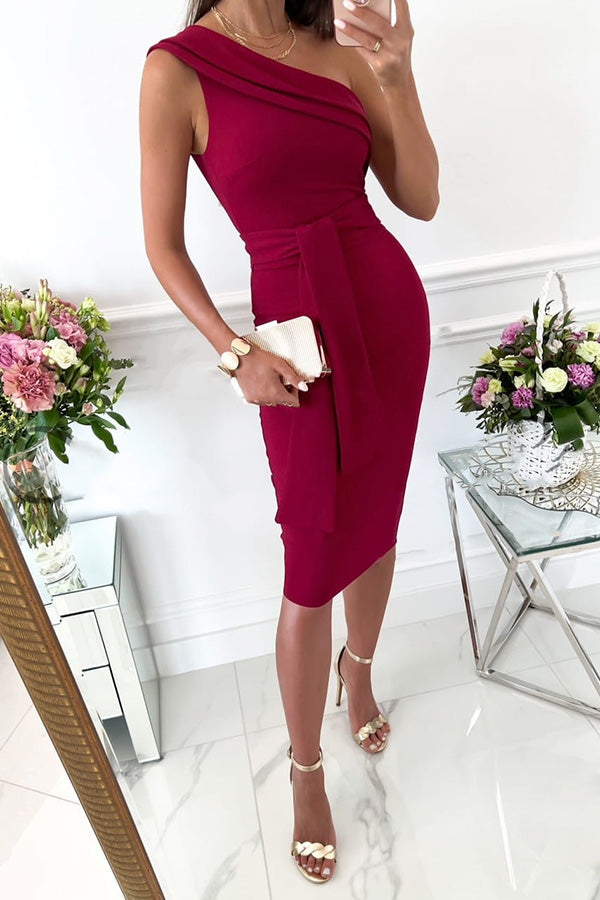 A Heartbeat Song One Shoulder Belted Midi Dress