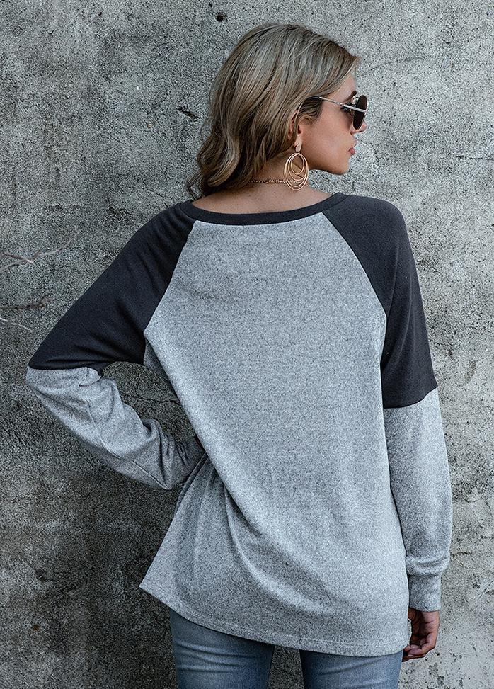 Long Sleeve Round Neck Patchwork Shirt