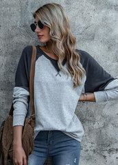 Long Sleeve Round Neck Patchwork Shirt