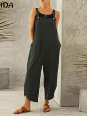 Spaghetti Strap Solid Color Side Pocket Overall Jumpsuit