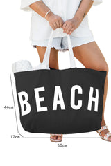 BEACH Letter Print Large Canvas Bag