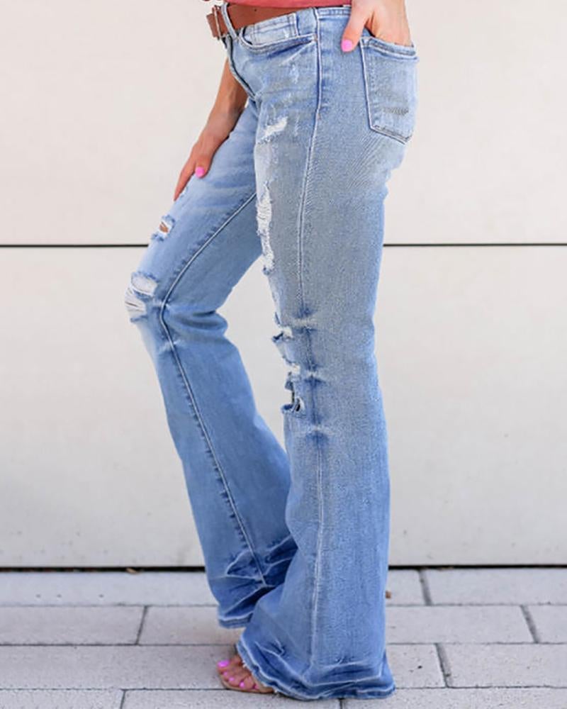 90s Vintage Ripped Mid Waist Flare Jeans