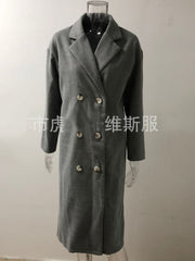 Blazer Lapel Collar Solid Color Long Outerwear Coat