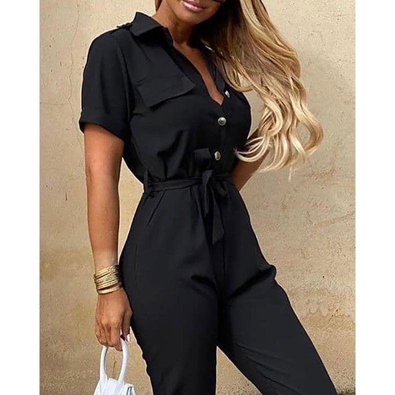 Short Sleeve Buttoned Jumpsuit