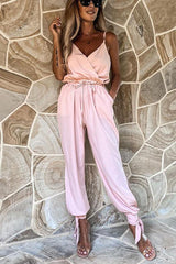 Beyond The Sea Pocketed Satin Wrap Jumpsuit