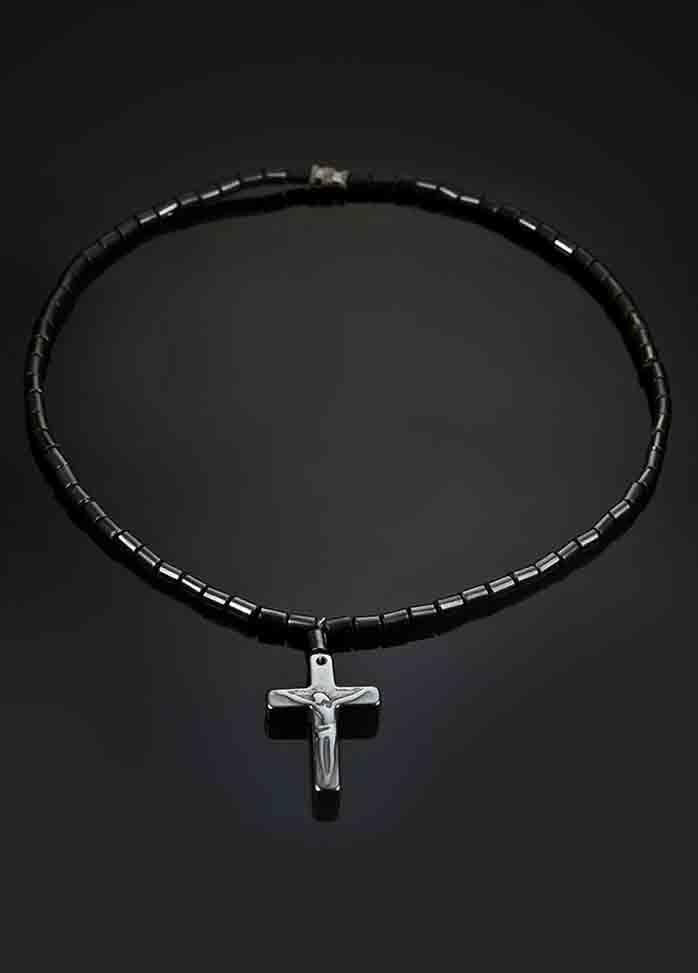 Black Stone Cross Pendant Necklace