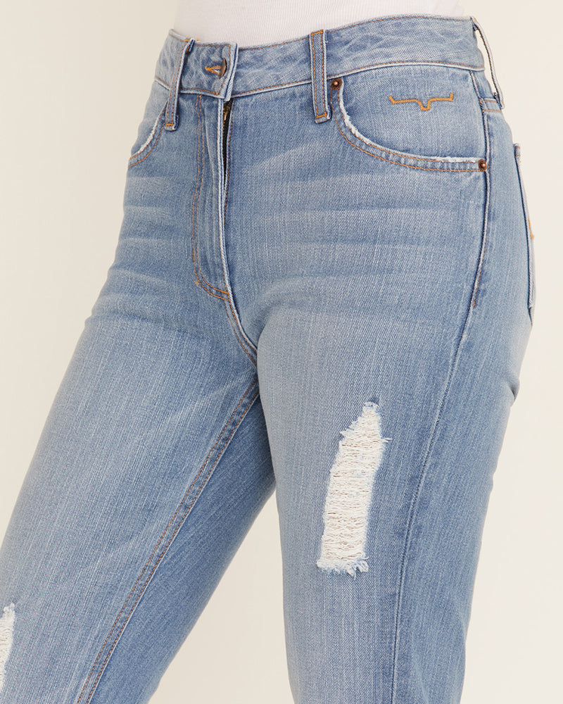 90s Vintage Ripped Zip Fly Embroidery Pocket Back Flare Jeans