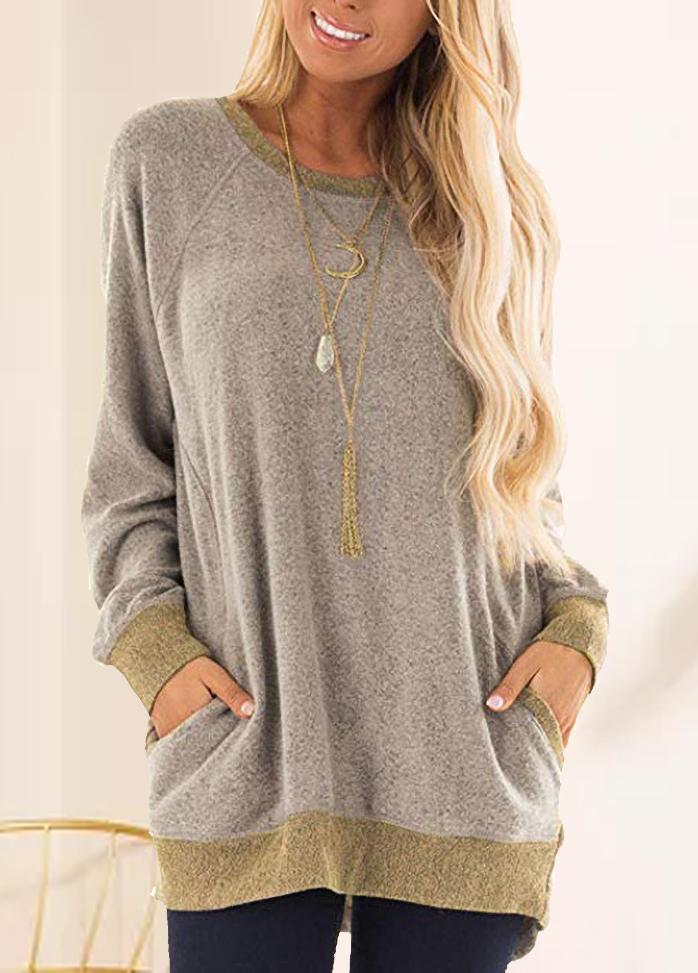 Long Sleeve Solid Color Round Neck Top