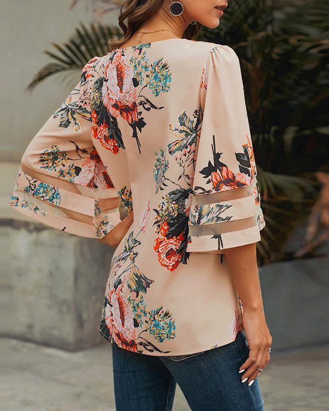 Floral Print V Neck Blouse (3 Color