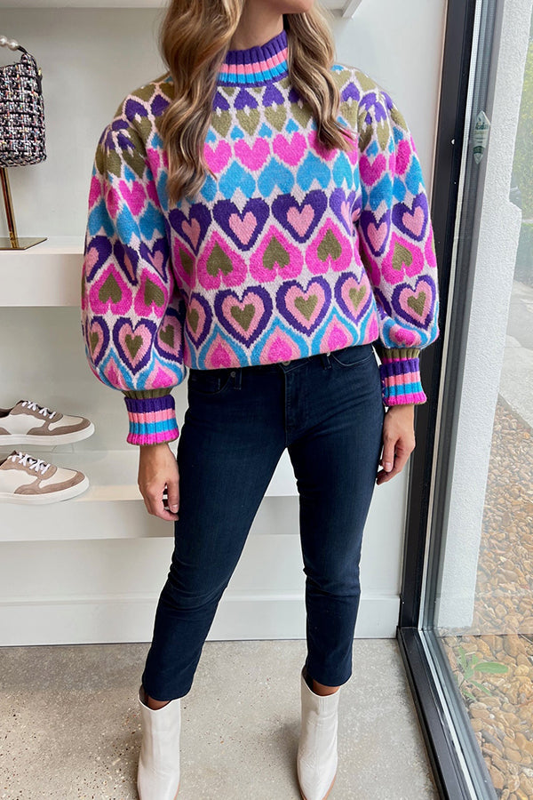 BLUE/PINK HEART SWEATER