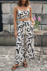 Benji Doodle Printed Cami Crop Top and Knotted Pocket Wide Leg Pants Set