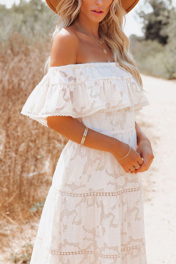 Believe In Destiny Off Shoulder Lace Maxi Dress