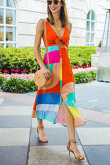 Beachy Days Colorblock Button Up Midi Dress