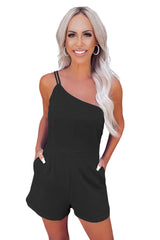 Blue One Shoulder Invisible Zip Side Pocketed Romper