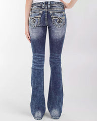 90s Vintage Ripped Embroidery Pocket Low Waist Flare Jeans