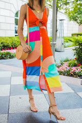 Beachy Days Colorblock Button Up Midi Dress