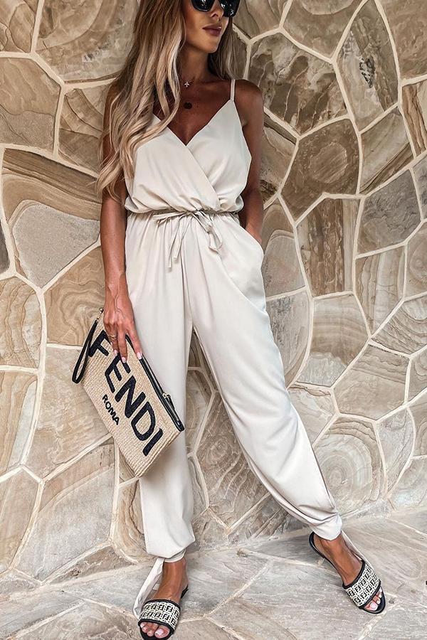 Beyond The Sea Pocketed Satin Wrap Jumpsuit