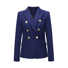 Long Sleeve Notched Collar Double Breasted Jacket