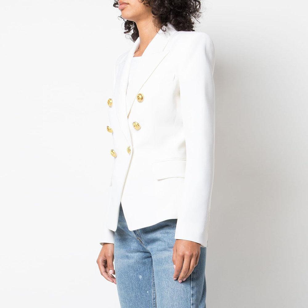 Long Sleeve Notched Collar Double Breasted Jacket