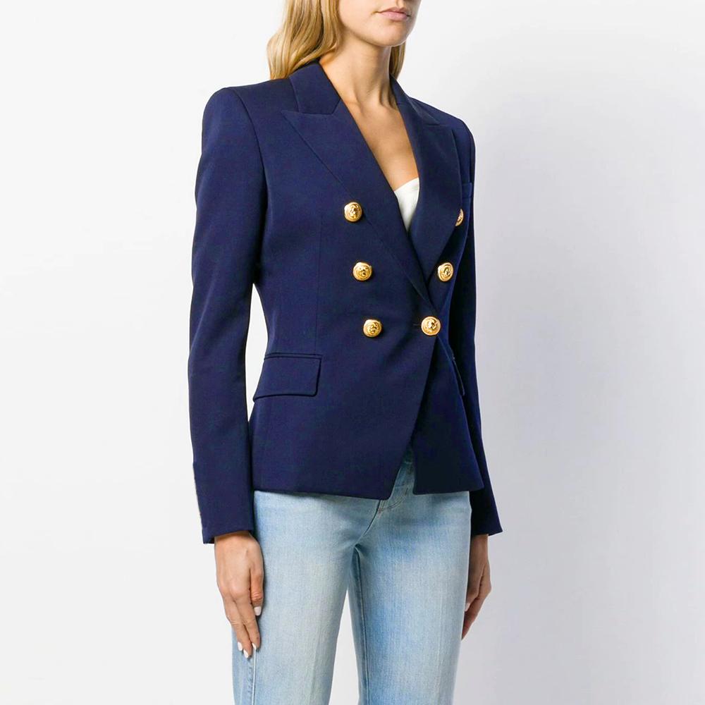 Long Sleeve Notched Collar Double Breasted Jacket