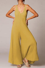 Linen V Neck Flares Tank Jumpsuits