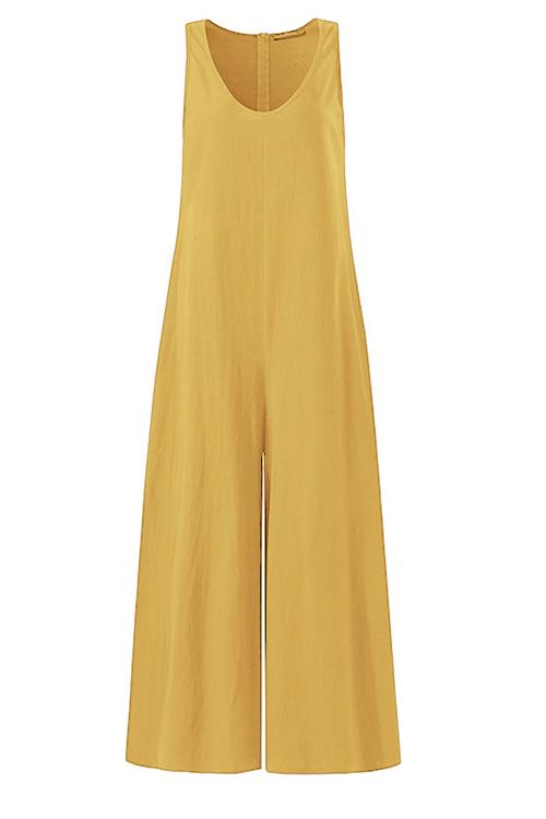 Linen V Neck Flares Tank Jumpsuits