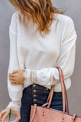 White Lace Cuffed Blouse