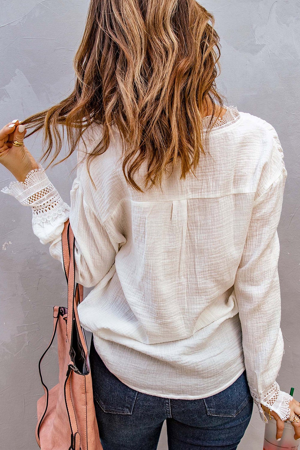 White Lace Cuffed Blouse