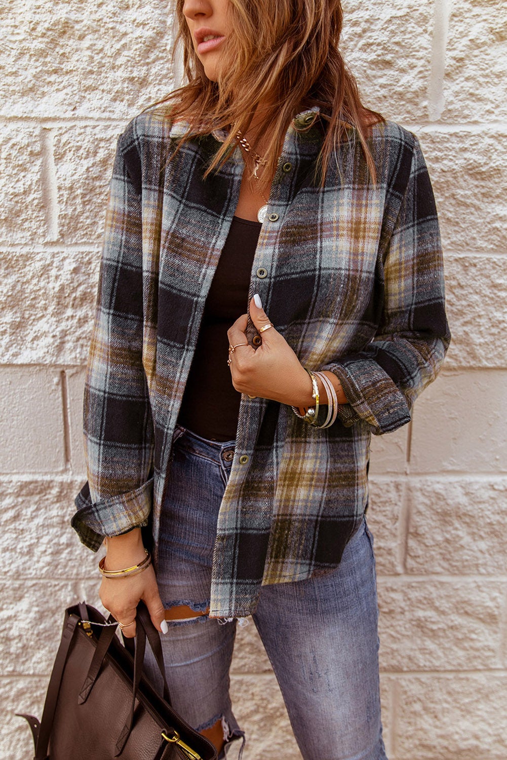 Black Oversize Plaid Shirt