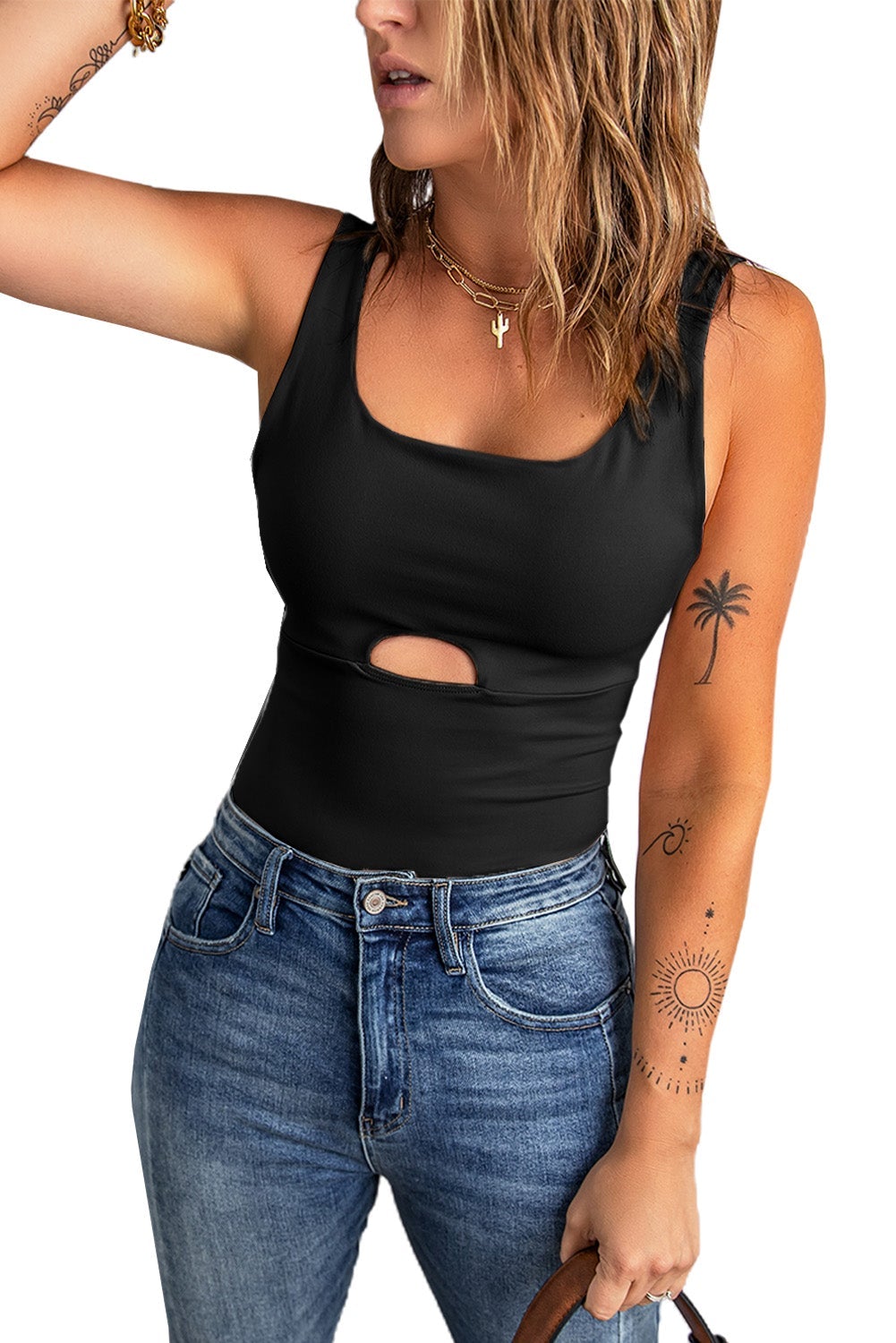 Black U Neck Slim-fit Tank Top