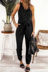 Black Slim-fit Lace-up Jumpsuit