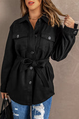 Black Lapel Button-Down Coat